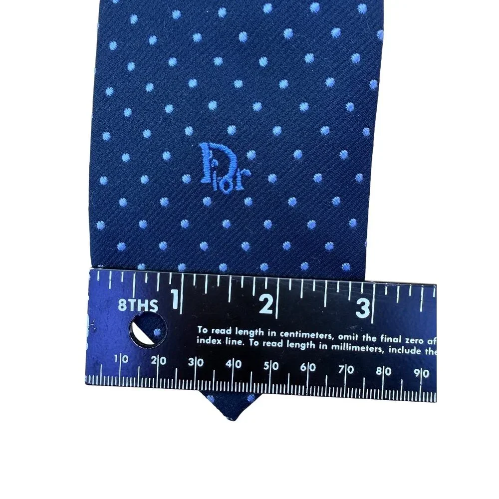 Christian D Mens Navy Blue Polyester & Silk Polka Dot Tie - Picture 5 of 7